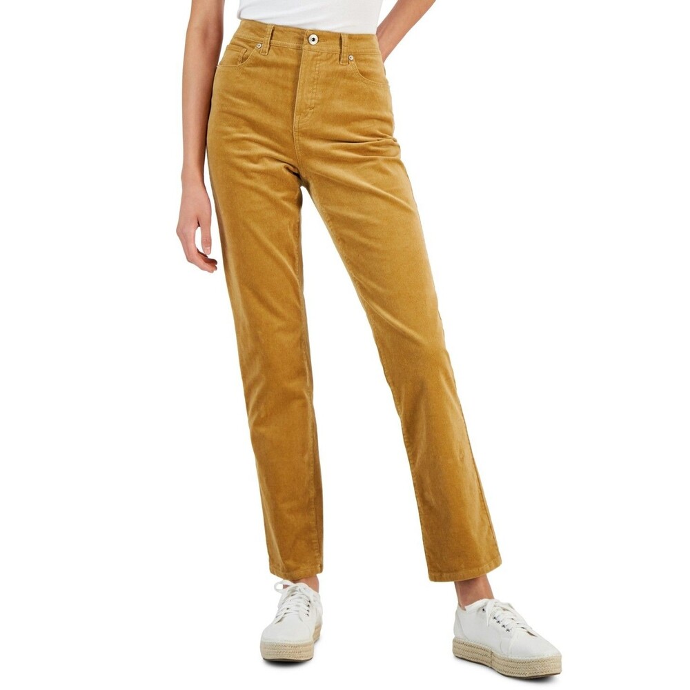Style Co Tummy-Control Corduroy Pants Womens 14 Warm Toffee Straight Leg NEW
